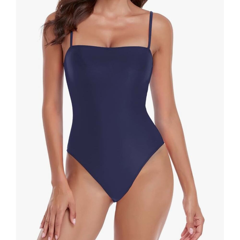 RELLECIGA women's bandeau one-piece swimsuit in navy blue NWT $119 Retail